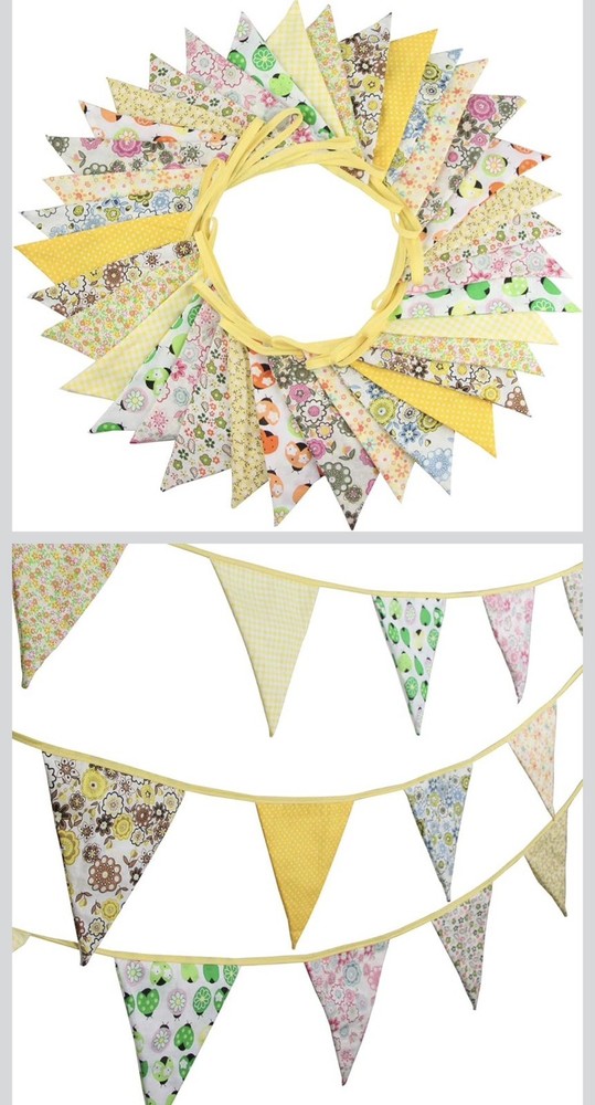 10M/32Ft Triangle Bunting Banner, 36 Pcs Cotton Fabric Flags Pennant Garlands…