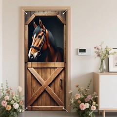 Horse Themed Door Cover Polyester 70.87×35 Inches, Elegant Decor for Home Ent…