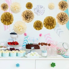 12 PCS Gold Gradient Tissue Paper Pom Poms Wedding Birthday Hanging Deco