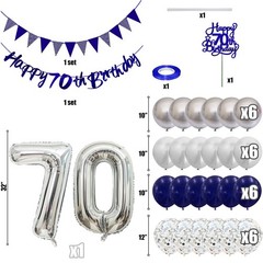 70th Birthday Decorations for Men Women, Black Silver White Birthday Balloons…