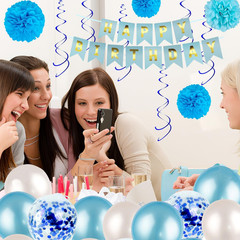 Blue Happy Birthday Decorations, Happy Birthday Banner Hanging Swirls Balloons a