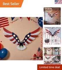 Vibrant 4th of July Eagle Wall Art – Lighted Metal Decor with Timer, 23.6″x15.7″