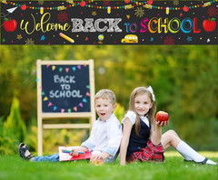 Welcome Back to School Decorations Banner Backdrop Black First Day of School Pen