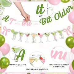 Martini Bow Birthday Party Decorations, Green Pink Glitter A Tini Bit Older