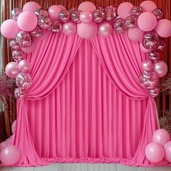 8x10FT Hot Pink Backdrop Curtains for Wedding Parties, Wrinkle Polyester Fuchsia