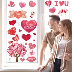Valentines Day Decorations – Heart Window Clings for Glass | Red