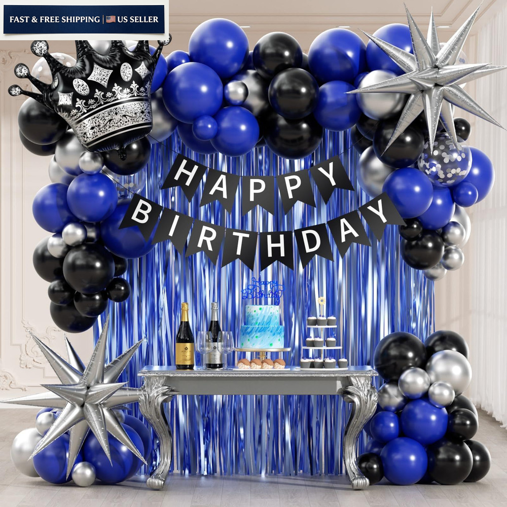 Birthday Decorations for Men with Black Metallic Silver Navy Blue Blue,