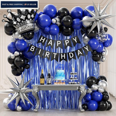 Birthday Decorations for Men with Black Metallic Silver Navy Blue Blue,