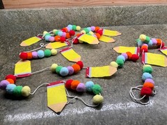 Set of 2 Back to School Decorations 7.5 Ft Felt Pompom Banner w/ Felt Pencils