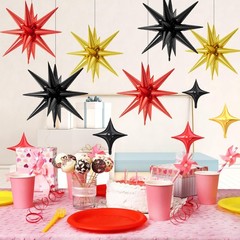 18 Pcs Black Red Star Balloons, Gold Red and Black Balloon with 6 Pcs 22-Inch…