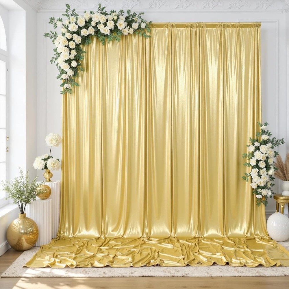10x10FT Gold Sequin Backdrop Curtain – 2 Panels of 5x10FT Wrinkle-Glitter Drapes