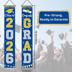 Graduation Decorations 2026, Blue and Gold Door Porch Signs, Graduation Banner C