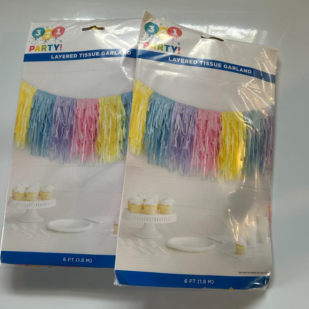 321 Party Pastel Layered Tissue Garland 2-pack 6 ft each