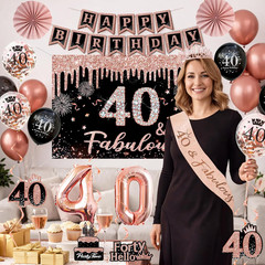 40Th Birthday Decorations for Women – 34Pcs Black Rose Gold Birthday Party Decor