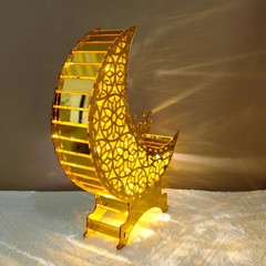 Ramadan Kareem Mirror Moon Castle with LED Night Light Acrylic Eid Mubarak JQ