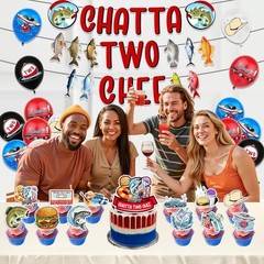 Chatta Two Chee 2nd Birthday Decorations Set; Fishing Cowboy Party Kit