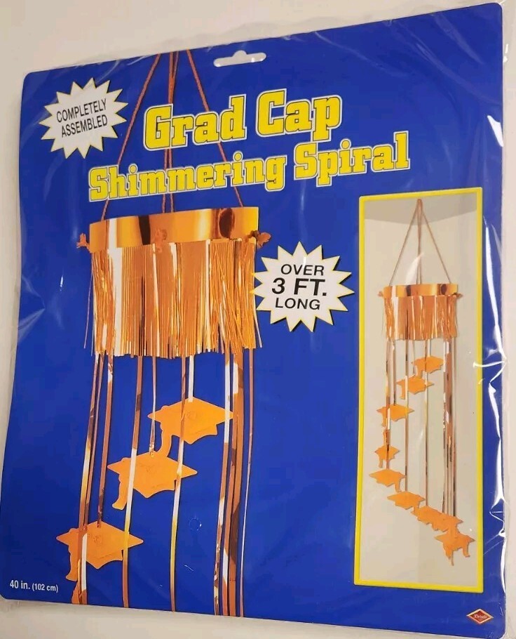 Grad Cap Shimmering Spiral Hanging Decorations by Beistle Graduation Decor NEW