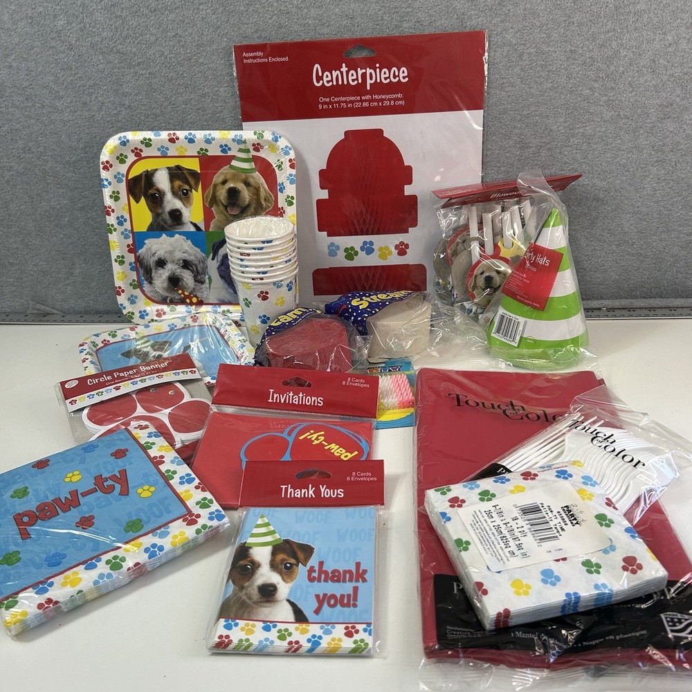 DOG Party Supplies Birthday Decorations Set Kit Invitations Plates Centerpiece