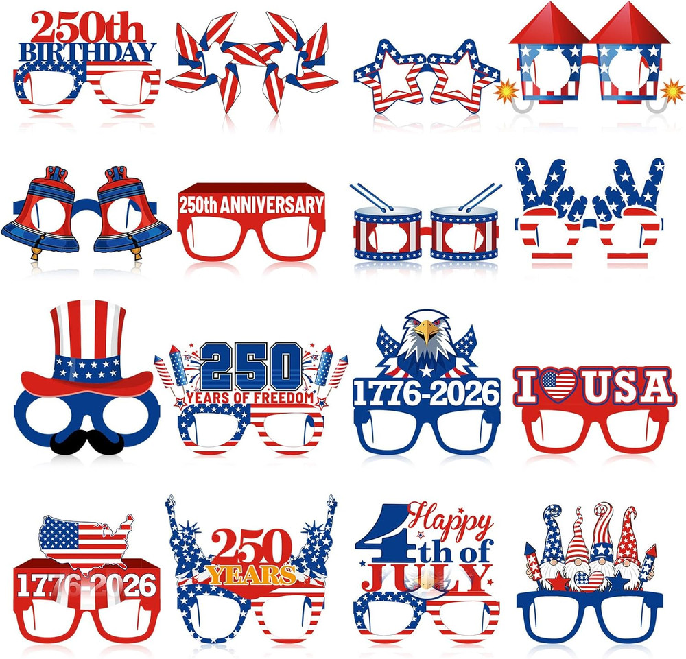 48 Pcs USA Patriotic Party Decorations Eyeglasses 250Th Anniversary Themed Paper