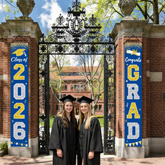 Graduation Decorations 2026, Blue and Gold Door Porch Signs, Graduation Banner C
