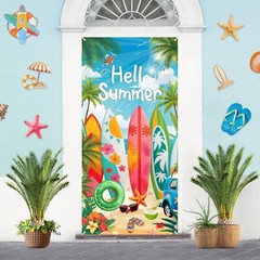 Hello Summer Decorations Beach Surfboard Slippers Door Banner Gift 35″x73″