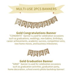 Graduation Decorations 2026, Gold Glitter Congrats Grad Banner-Adjustable Prestr