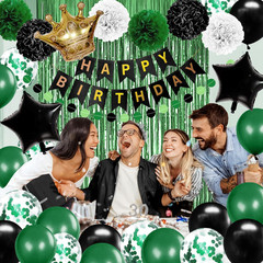 Birthday Decorations for Men Green and Black Party Decorations for Boy Happy Bir