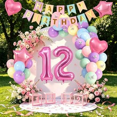 Fudefer 12th Birthday Decorations Girls Pastel Number 12