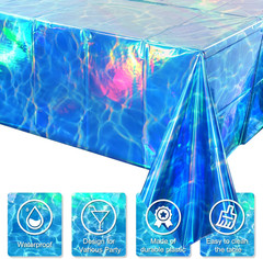 3Pcs Iridescent Ocean Waves Party Tablecloth Decorations,54X108 Inch Blue under