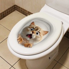 Waterproof 3D Cartoon Cat Toilet Lid Sticker Bathroom Self-adhesive Decal Cute