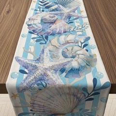 Beach Table Runner Seashell Starfish Coastal Dining Party Decor Polyester Summer