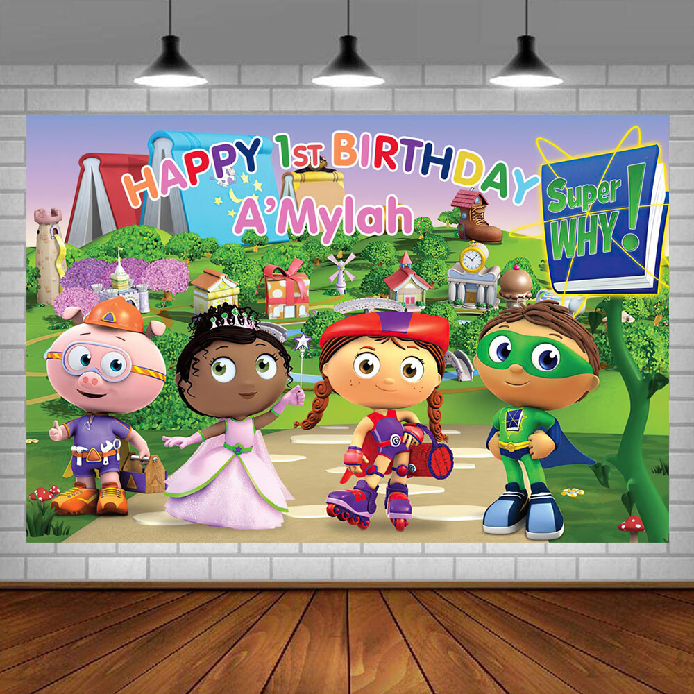 Super Why Personalised Custom Party Supplies Birthday Backdrop Vinyl 5x3ft