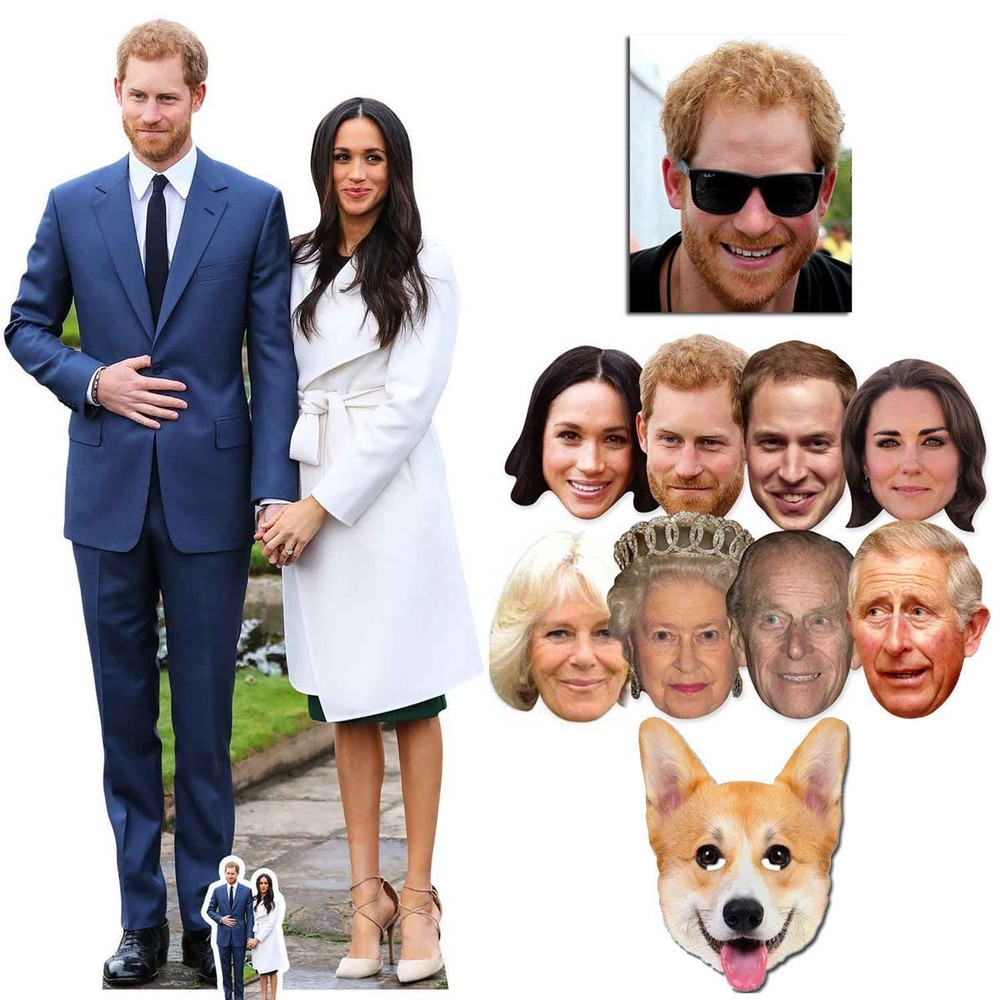 Royal Wedding Prince Harry & Meghan Markle Cardboard Cutout & Mask Silver Pack