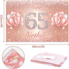 65th Birthday Banner Backdrop 4×6 ft Rose Gold Party Decoration For Men Women