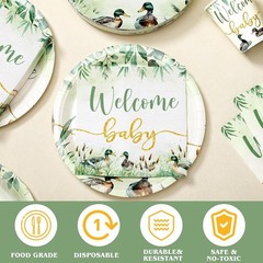 200 Piece Mallard Duck Baby Shower Tableware Set for 50 Guests Party