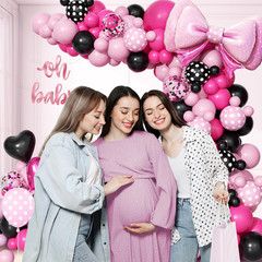123Pcs Pink and Black Balloon Arch Garland Kit with Hot Pink Light Pink Black Fo