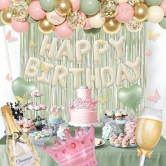 Pink and Sage Green Birthday Decorations for Women, Pink Green White Sand Met…