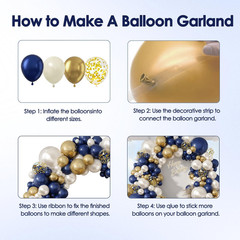Navy Blue Gold White Balloons Arch Kit -129Pcs Double Stuffed Royal Blue Chrome