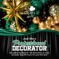 ALL-IN-1 Emerald Green Black Gold Balloons Arch Kit with BONUS Starburst – Sm…