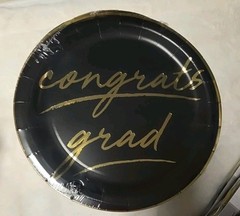 Grad Party Decor Bundle, Black And Gold, Plates, Balloon Kits, Card Box