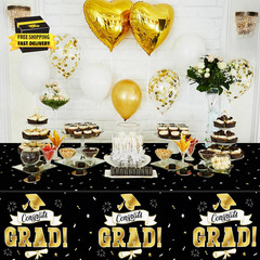 2Pack Graduation Decorations 2026, 108″ X 54″ Graduation Tablecover, Blackgold R