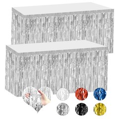 Disposable Silver Foil Table Skirts, 2 Pack 29.5×108 Inch, Birthday Decor