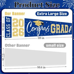 Large Graduation Banner Class of 2026 – Blue Gold Congrats Grad Yard Sign Decor