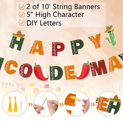 Mexican Themed Party Decorations Set Cinco de Mayo Paper Fan Banner Table Runner