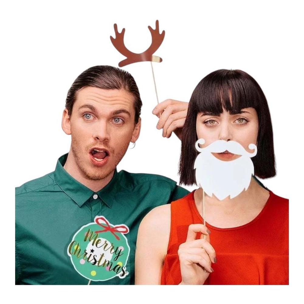 Christmas Photo Booth Props Selfie Props Accessories Santa Christmas Party 12pcs