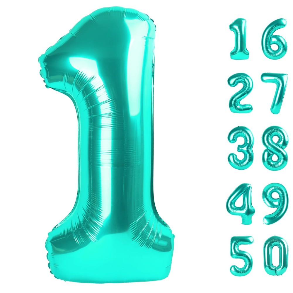 40 Inch Teal Blue Balloon Number 1 First Birthday Jumbo Mylar Foil Helium Bal…
