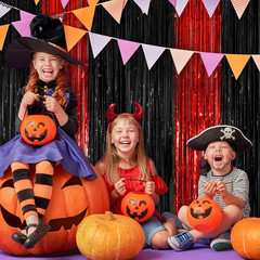 Black Red Fringe Curtain Party Streamers 2Pack 3.3 X 8.3 Ft Foil Fringe Backdrop