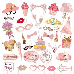Birthday Decorations 33PCS Photo Booth Props Rose Gold Party Women Glitter