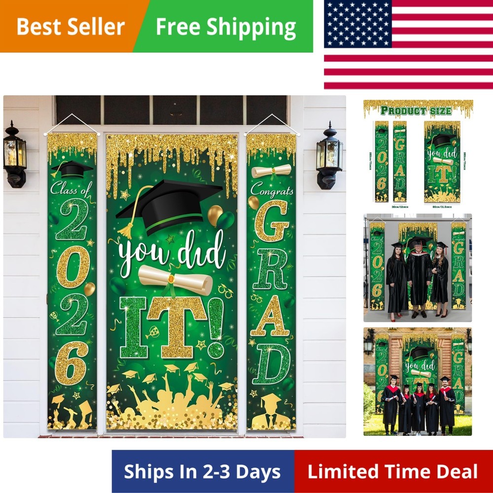 Green and Gold Graduation Decorations Class of 2026 Congrats Grad Banner and …