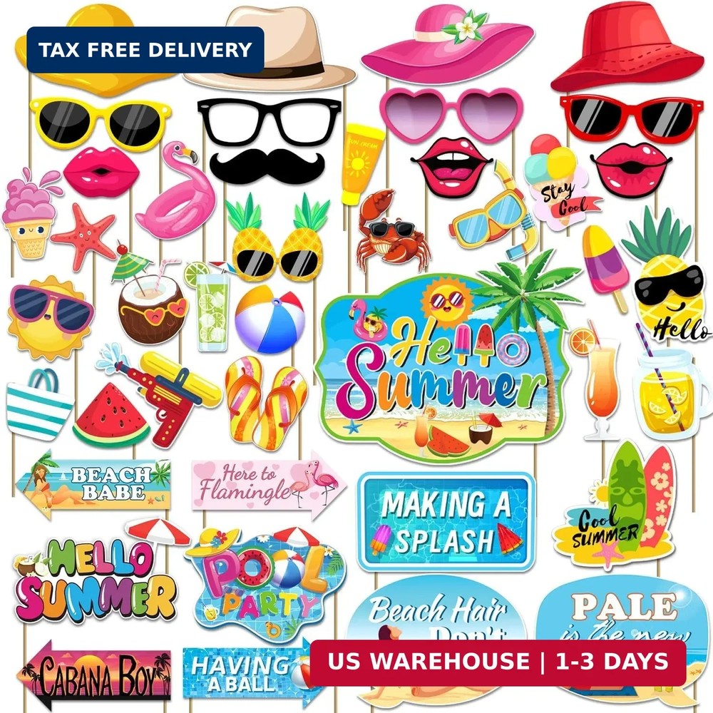 43Pcs Summer Party Decorations Photo Props, Summer Booth Props, Pool Decorations